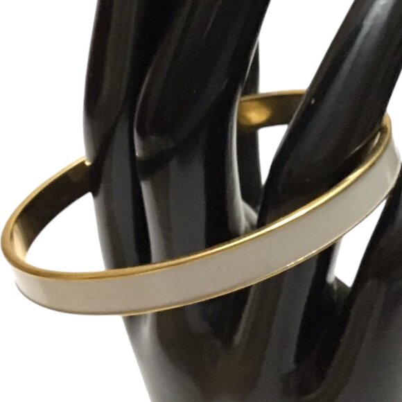 Monet Gold Tone White Enamel Bangle Bracelet Vintage Signed Stackable Jewelry - Picture 1 of 4